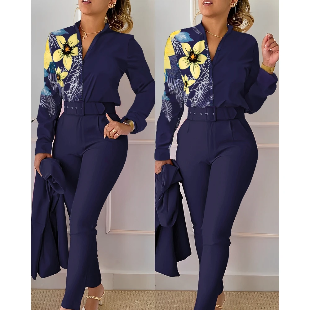 Casual Summer Women Ombre Buttoned Shirt & High Waist Pants Set Korean Style Two Pieces Workwear New In Suit 2023 y2k Clothes