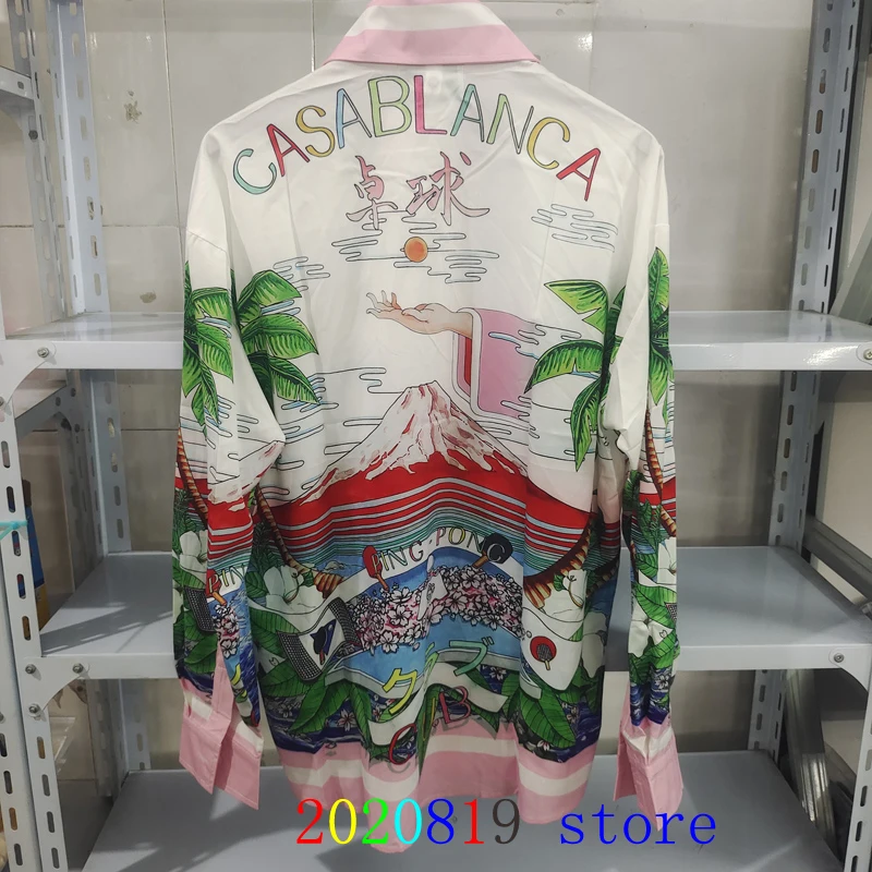 

Colorful Ping Pong CLUB CASABLANCA Letter Print Logo Long Shirt Men Women High Quality Seaside Coconut Mountain Pattern Blouse