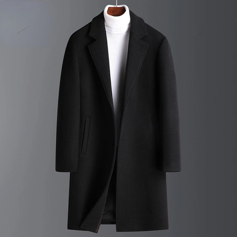 

Men Long Cotton Coat Autumn Winter New Wool Blend Pure Color Casual Business Fashion Men's Clothing Slim Windbreaker Jacket B307