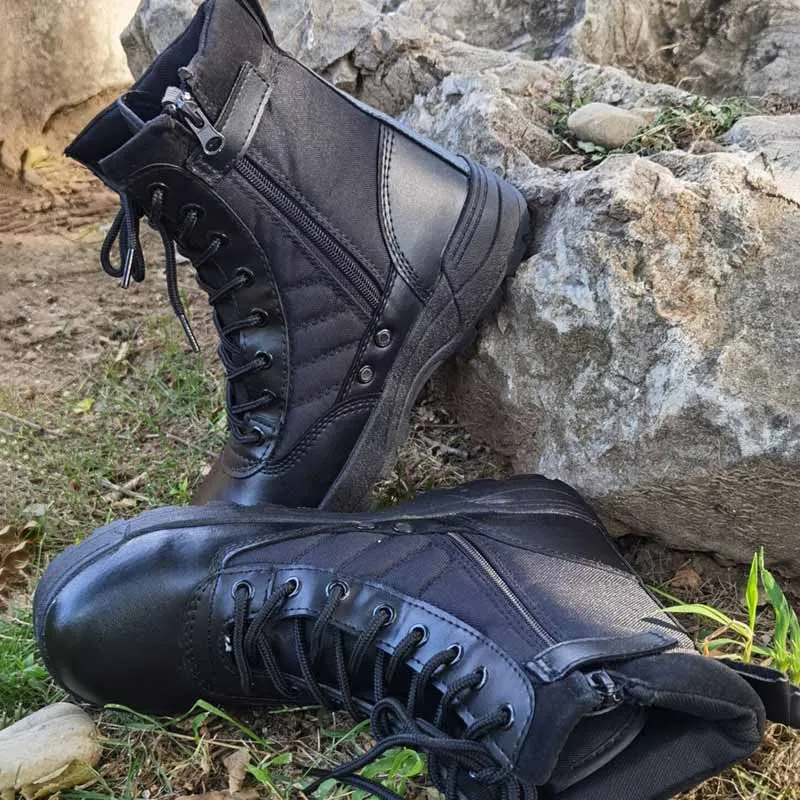 

Zipper Shoes Climbing Tactic Boots Man Desert Fight Ventilate Ankle Boots Leathering Army Green Black Outdoor