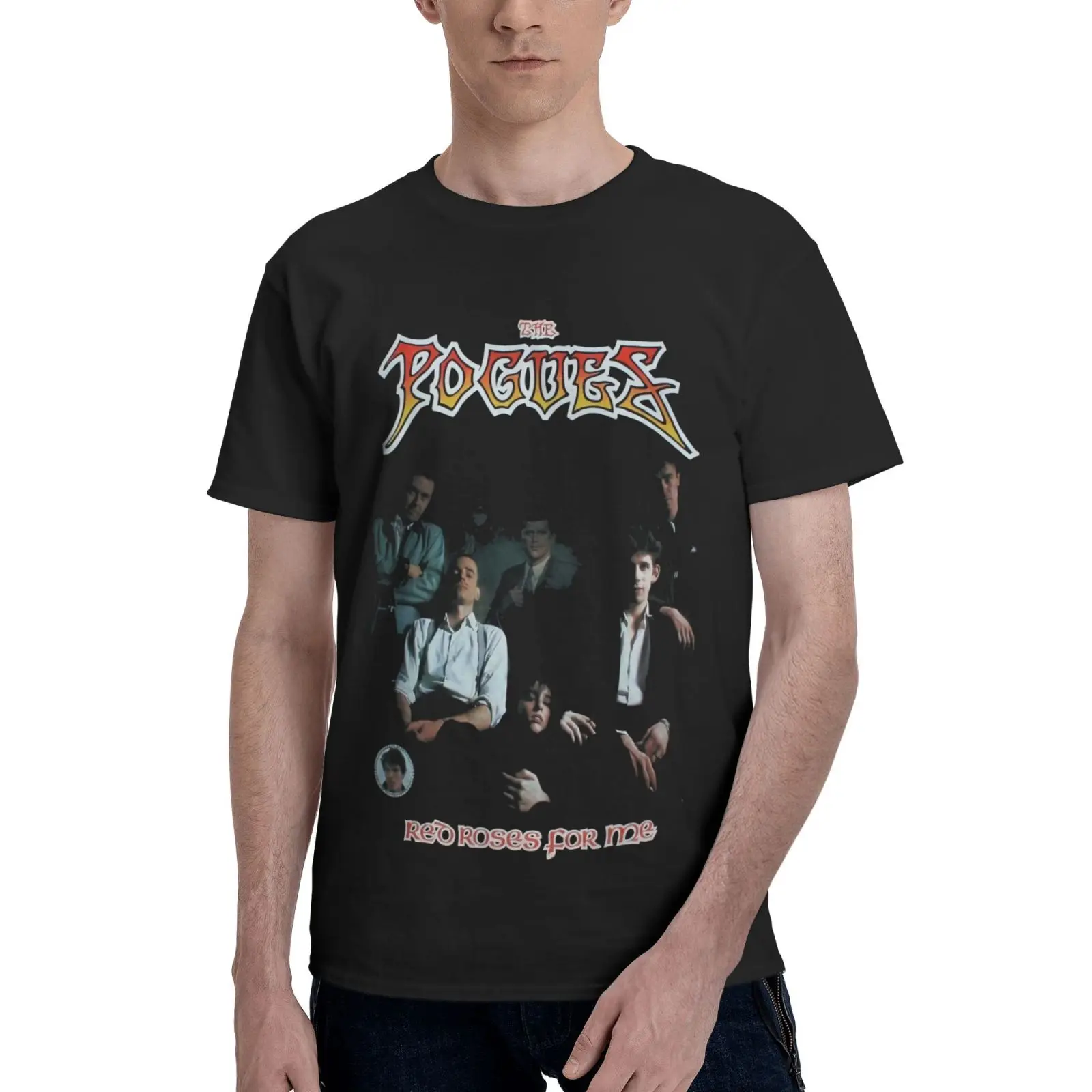 

Мужская футболка The Pogues с красными розами Me84, 1999, мужские футболки в стиле Харадзюку, мужская рубашка, одежда, блузка, футболки для мужчин, фут...