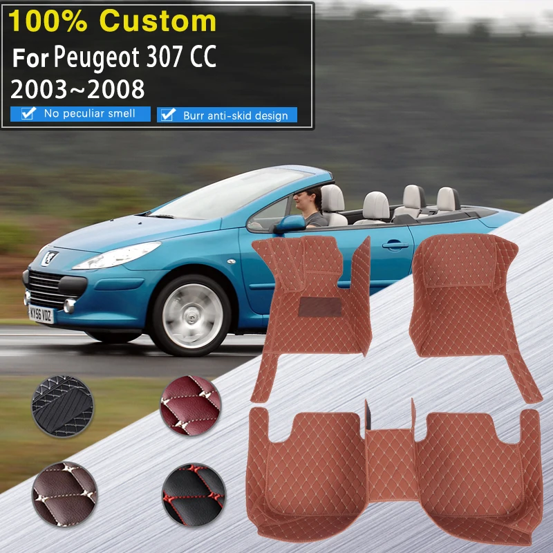 

For Peugeot 307 CC 2003~2008 Car Floor Mats 5 Seater Waterproof Pads Leather Mat Durable Carpets Car Accessories Interior Parts