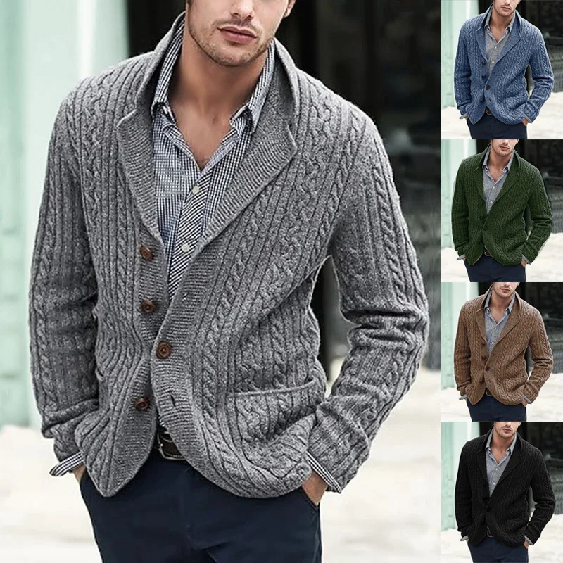 

Men's knitted Cardigan Autumn and Winter Fashion Casual Men's Cardigan Long Sleeve Lapel Pocket Men's Wear