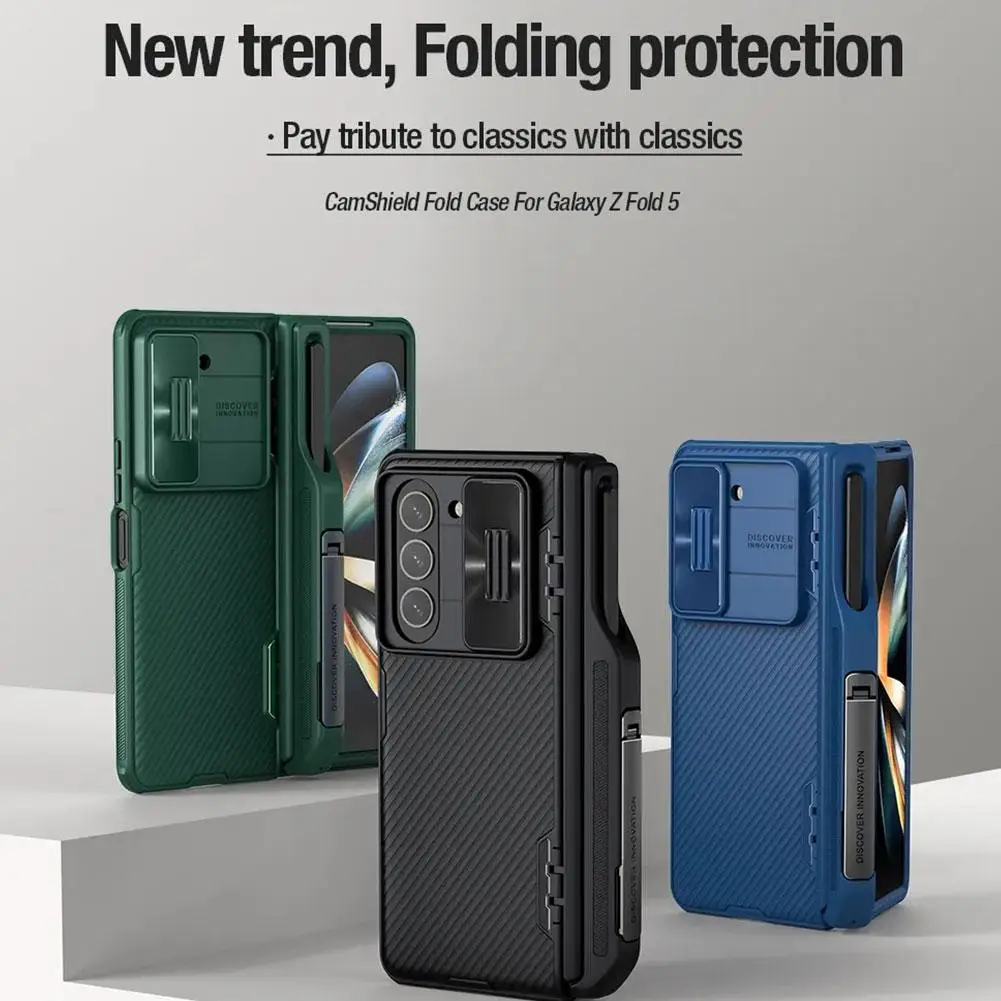 

For Samsung Galaxy Z Fold 5 Case Nillkin Black Mirror Pro Case With S-Pen Pocket Holder Camera Protector Cover For Z Fold5 Q7V2