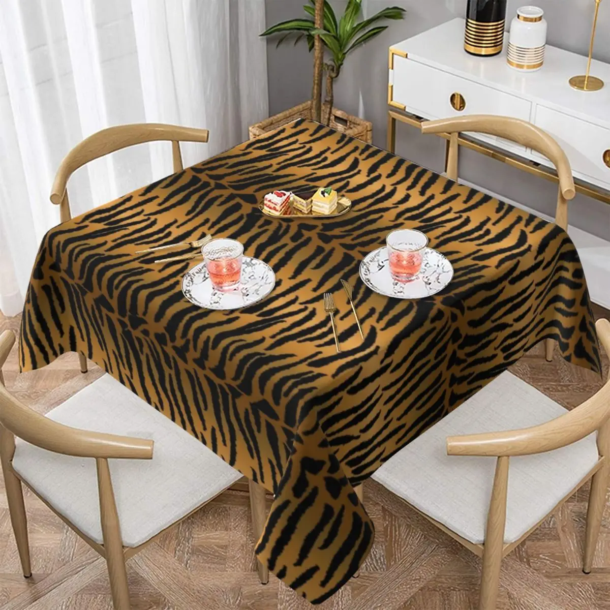 

Golden Tiger Print Tablecloth Animal Skin Lovers Square Custom Table Cover Banquet Wholesale Protection Polyester Table Cloth
