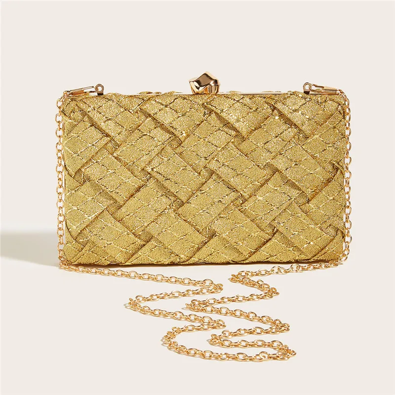 

Shining Woven Evening Bag Woman Gold Clutches Bling Purse Glitter Luxury Handbags Youth Women's Special Bags Female 2022