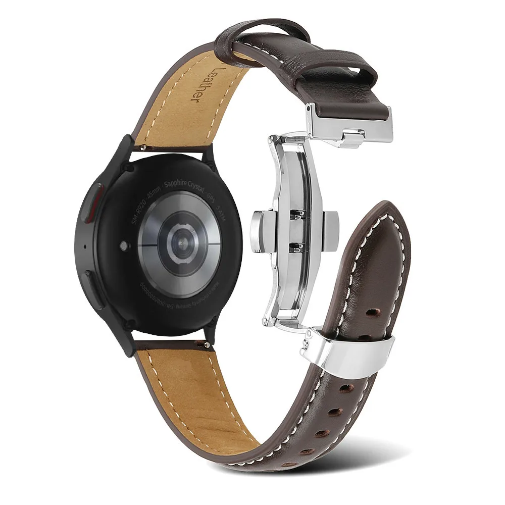Strap For Samsung Galaxy Watch 5 pro/Watch 4 /3 , 22mm 20mm Leather Watchbands Butterfly Buckle Wristband For Galaxy Active 2