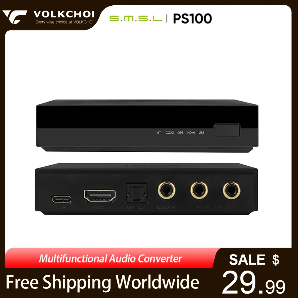 Многофункциональный аудиоконвертер SMSL PS100, преобразователь сигнала ЦАП HDMI ES9023, высокочастотная система питания для дома и автомобиля