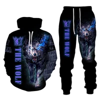 the wolf king autumn winter 3d printed mens hooded sweater set mens sportswear tracksuit long sleeve mens clothing suit