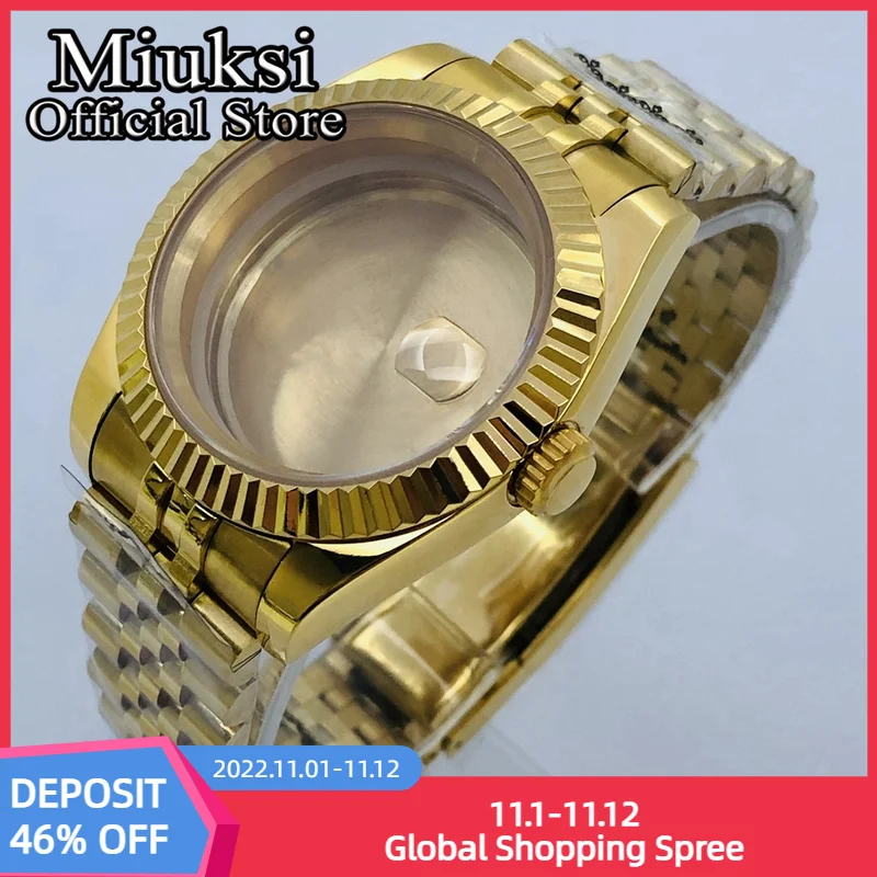 Купить Miuksi 36 мм/40 мм золотой чехол для часов сапфировое стекло подходит для NH35 NH36 NH34 ETA2824 2836 Miyota8205 8215 821A DG2813 3804 PT5000 механизм