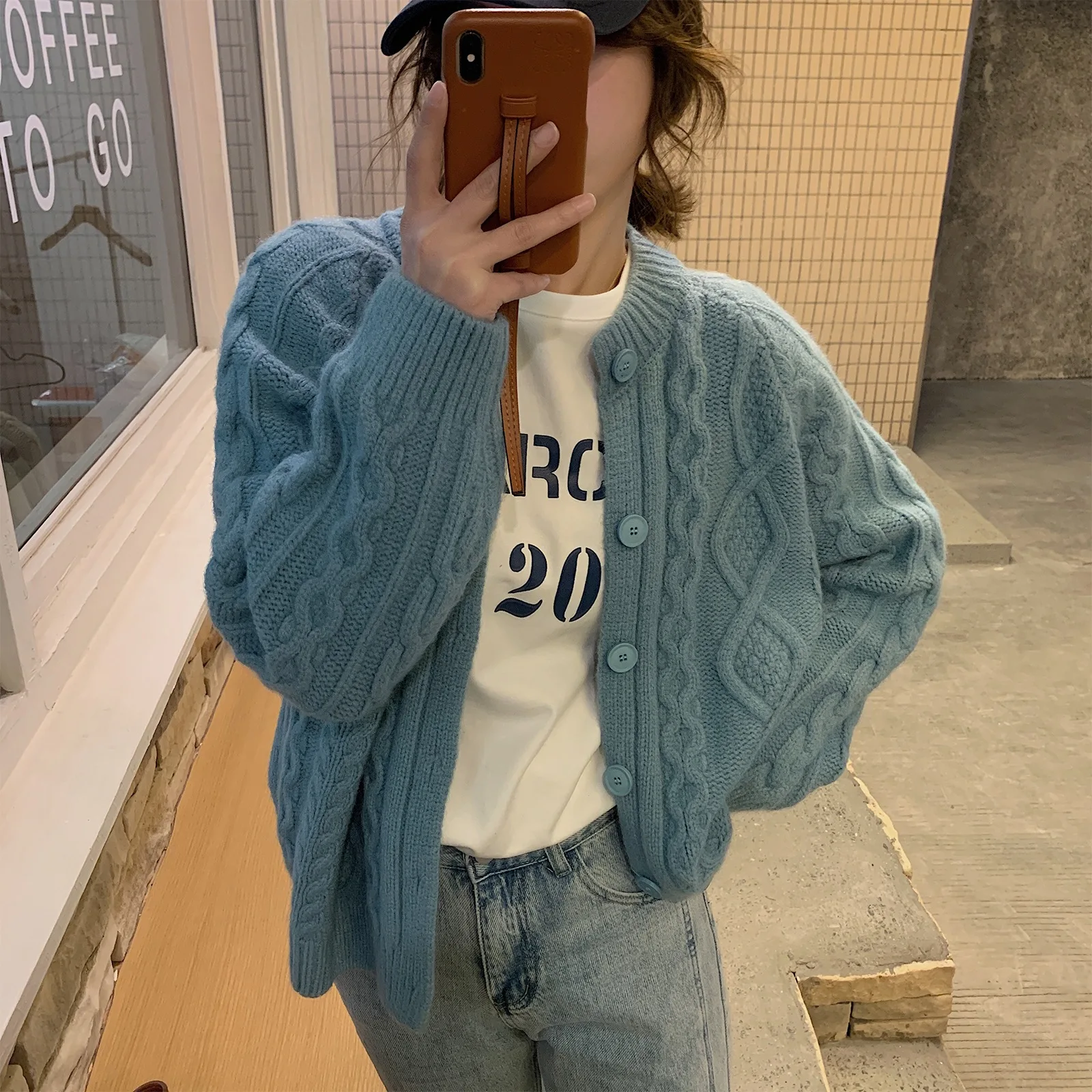 

Retro coarse wool twist knit cardigan women's new gentle wind solid color sweater coat