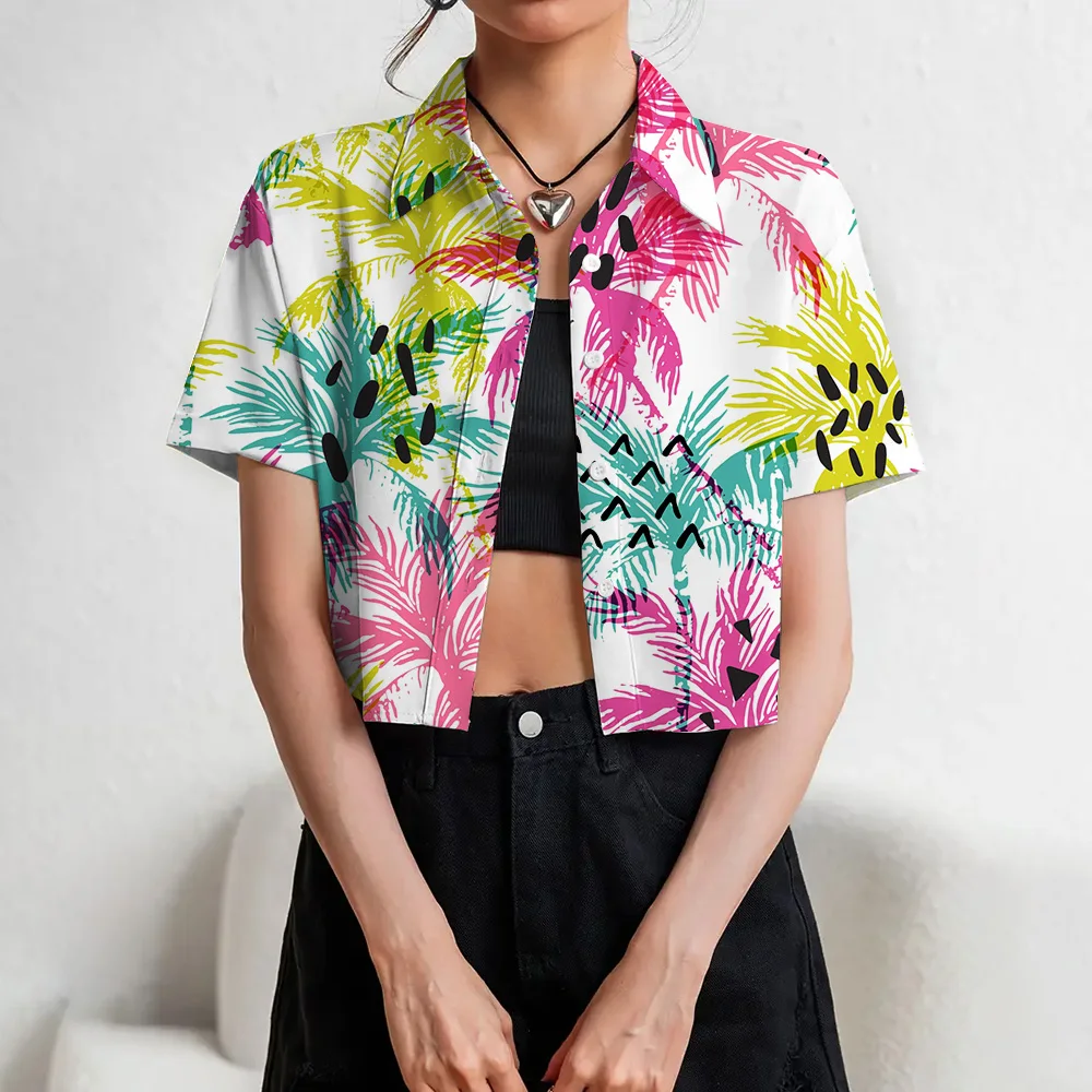 Рубашки на пуговицах спереди красочные супер-короткие рубашки с принтом