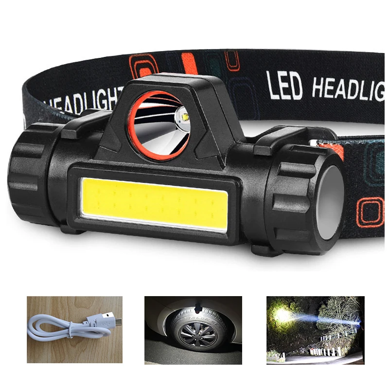 

Mini Powerful LED Head Lamp Fishing Waterproof Built-in Rechargeable USB Headlamp Head Light Torch Flashlights Outdoor Camping