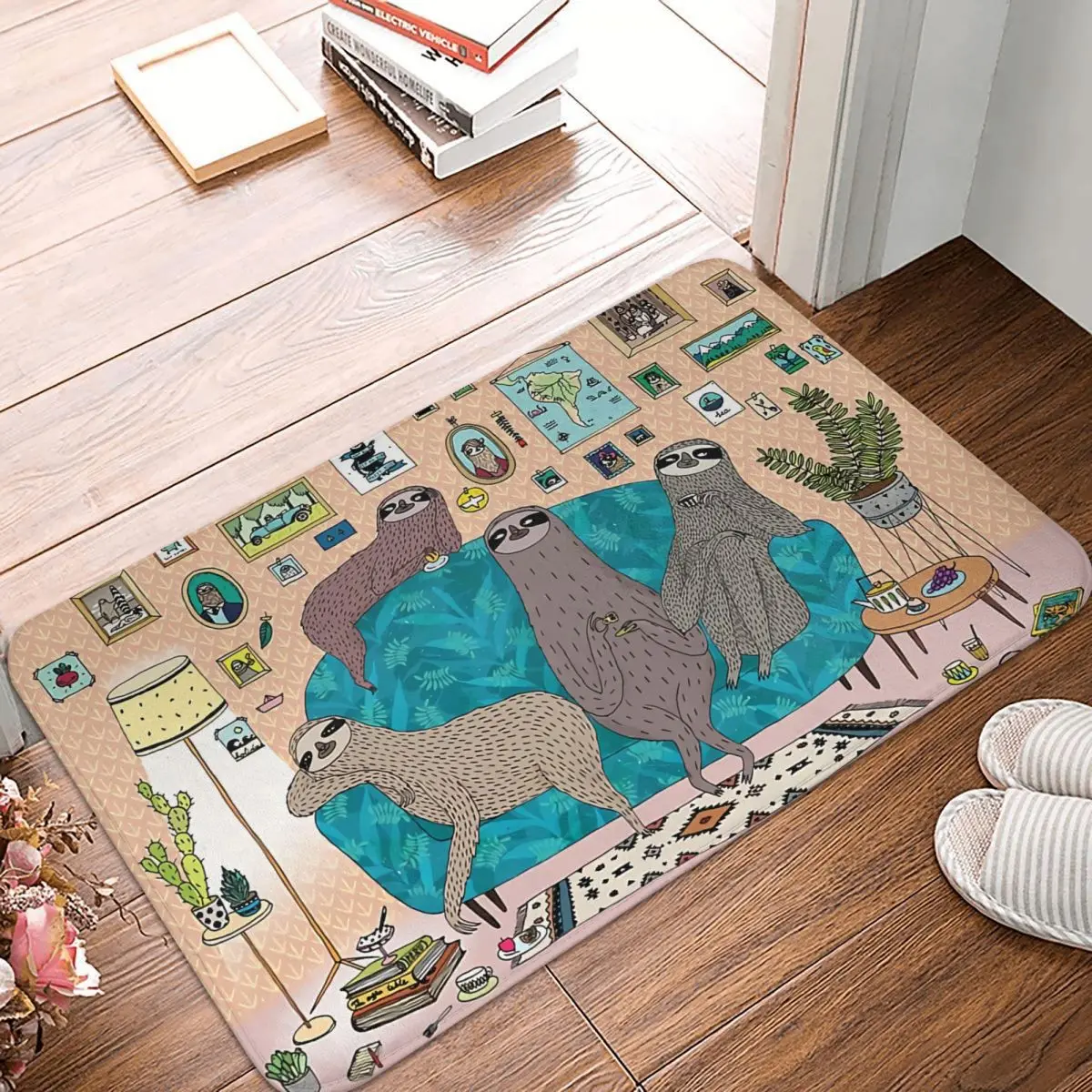 

Kitchen Non-Slip Carpet Lazy Sloths Living Room Mat Welcome Doormat Floor Decor Rug