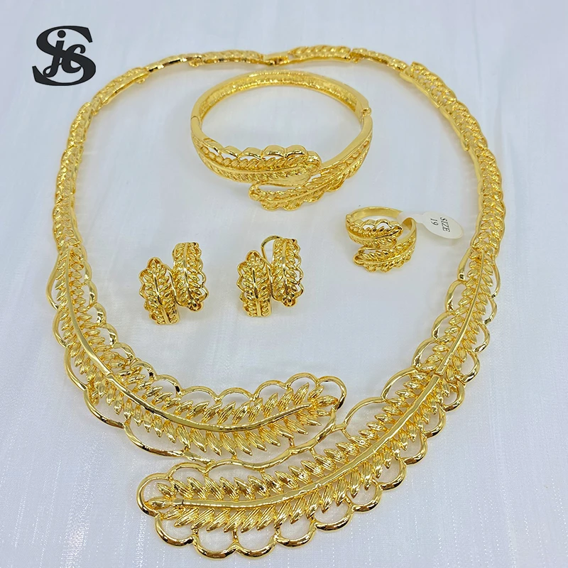 

J&C Fashion Jewelry Dubai Gold Necklace Fine Jewelry Set For Women Special Earrings Fashion Banquet Wedding Party