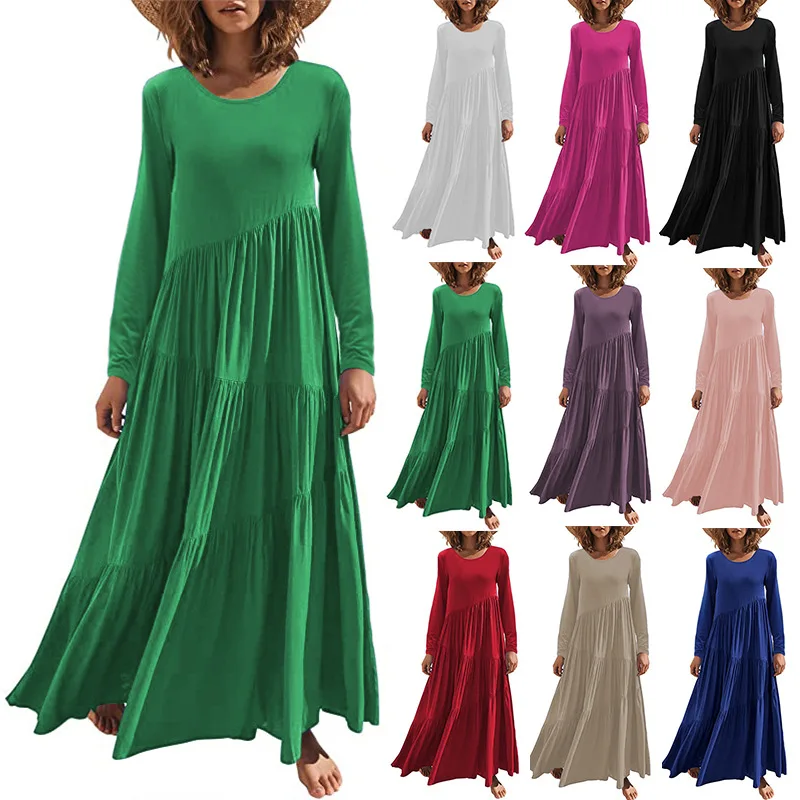 

Women Dress Loose Long-sleeved O-neck Asymmetrical Sexy Dress for Women Evening Dress Casual Party Elegant Beach Dress Vestidos