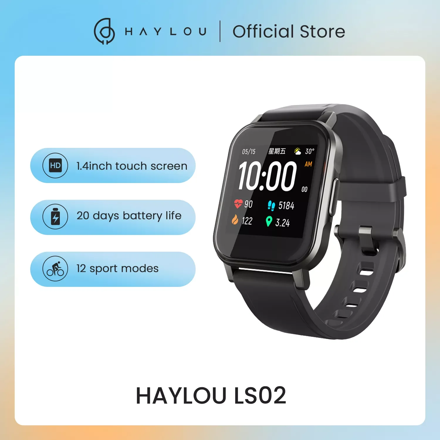 

HAYLOU LS02 Smart Watch Smartwatch for men IP68 Waterproof 12 Sport Modes,Call Reminder, Bluetooth 5.0 Smart Band