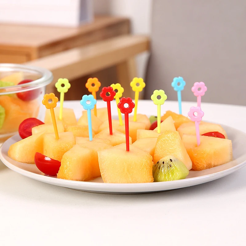 

4/12pcs Cartoon Flower Fruit Fork Toothpick Lunch Box Dessert Food Forks Toothpick Lunch Salad Decoration Accessories Cake Picks