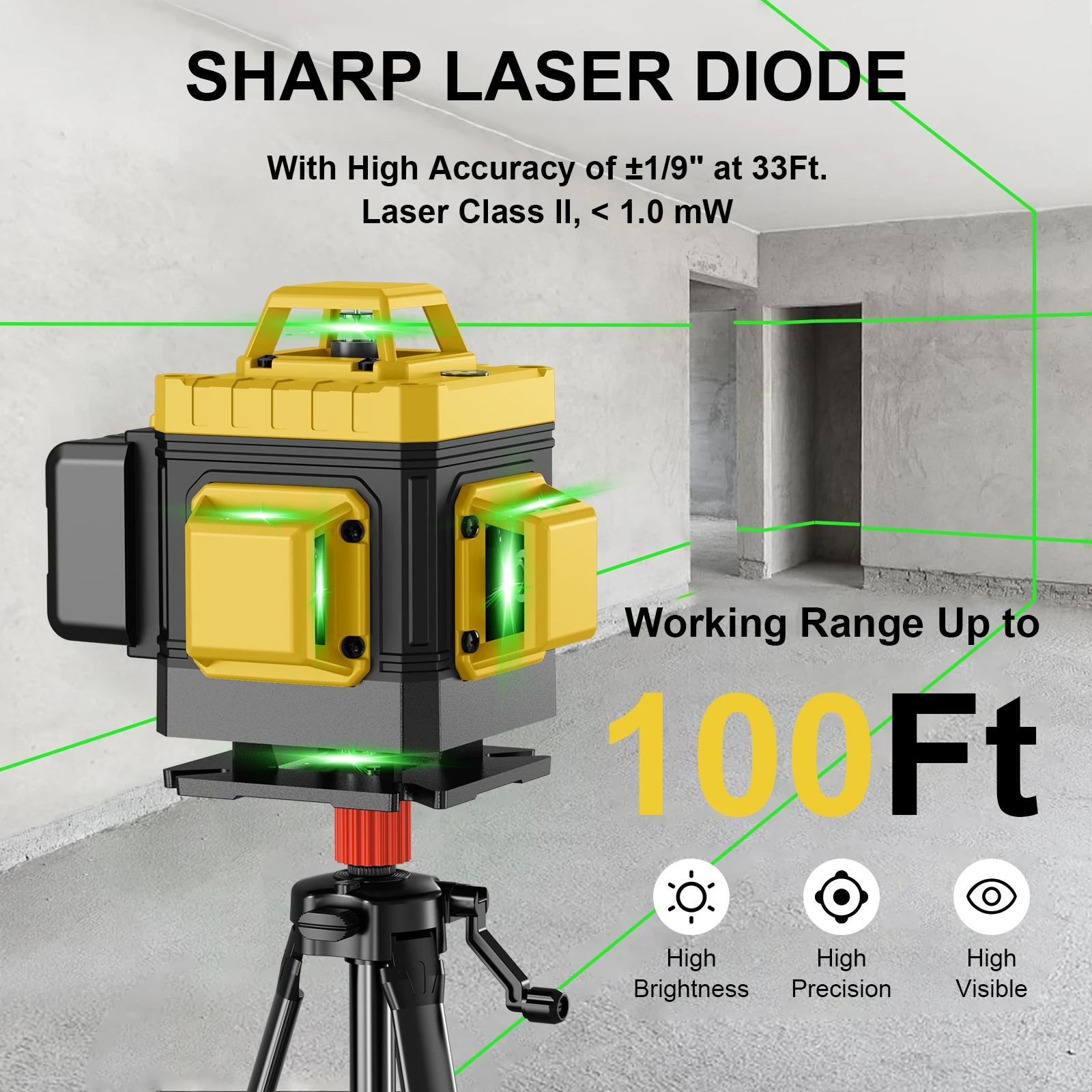 CHISHIB 4D 16-линейный профессиональный лазерный уровень с штативом 39 37 дюйма (1 м) 360° °