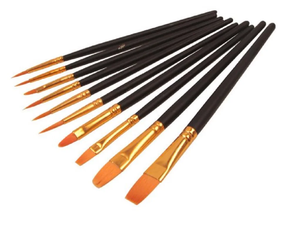 

10 pcs Art Brushes Supplies StationeryArtist Nylon Paint Brush Professional Watercolor Acrylic Wooden Handle Painting