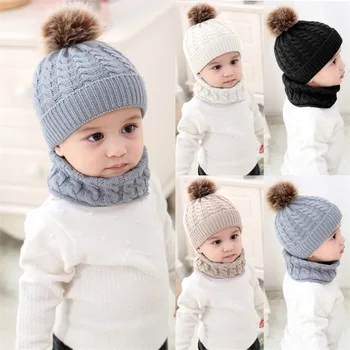 New Baby Hat Scarf Suit Autumn Winter Knitteed Unisex Kids Hat+Scarf Set Girls Boys Wool Neck Children Scarf Accessories 0-3Y 1