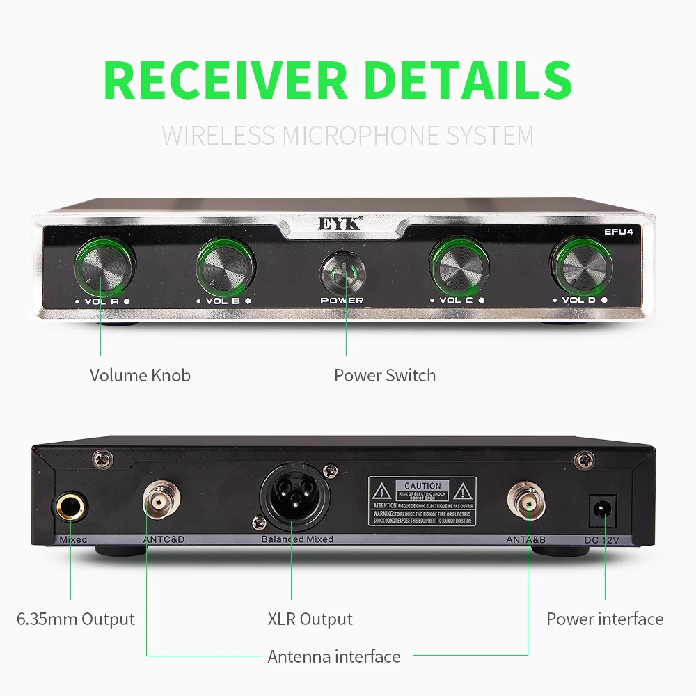 EYK EFU4 4-канальная УВЧ Беспроводная микрофонная система с 2 боди-пакетами и ручными