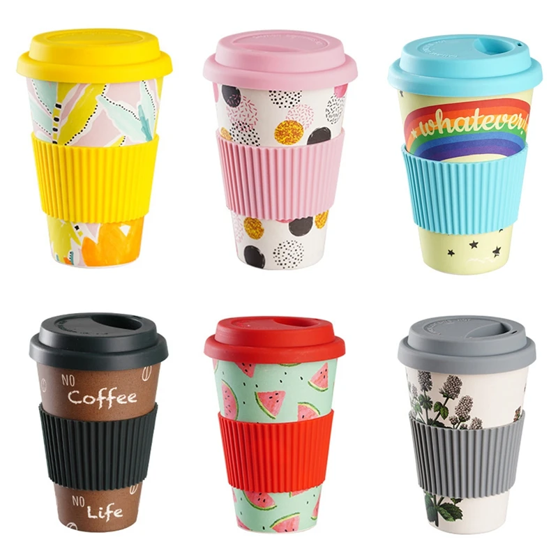 

Heat Resistance Bamboo Fiber Mug Coffee Mugs With Silicone Lid Tea Milk Bear Cup Drinkware Water Bottle 470ML