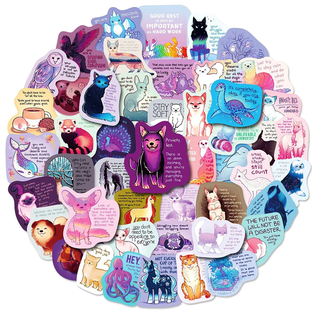 

10/30/50/100pcs Cute Animal Encouragement Phrase Cartoon Graffiti Stickers Aesthetic Laptop Scrapbook Car Phone Sticker Kids Toy