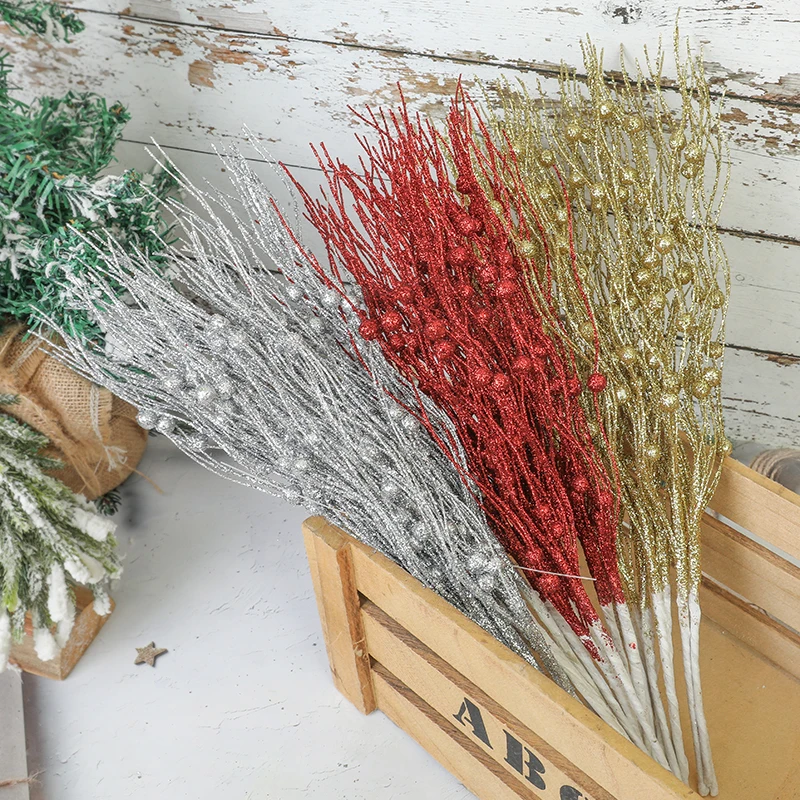 5 шт. рождественские искусственные блестящие ветки стебля ягод цвета: золотистый