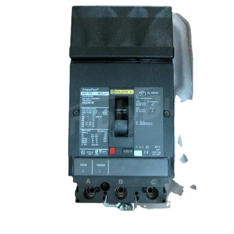

HGA36150 оригинальная новая квадратная Серия D HGA MCCB Powerfact I-Фотоэлемент питания H, 150A, 3 полюса, 600VAC, 18kA HGA36150