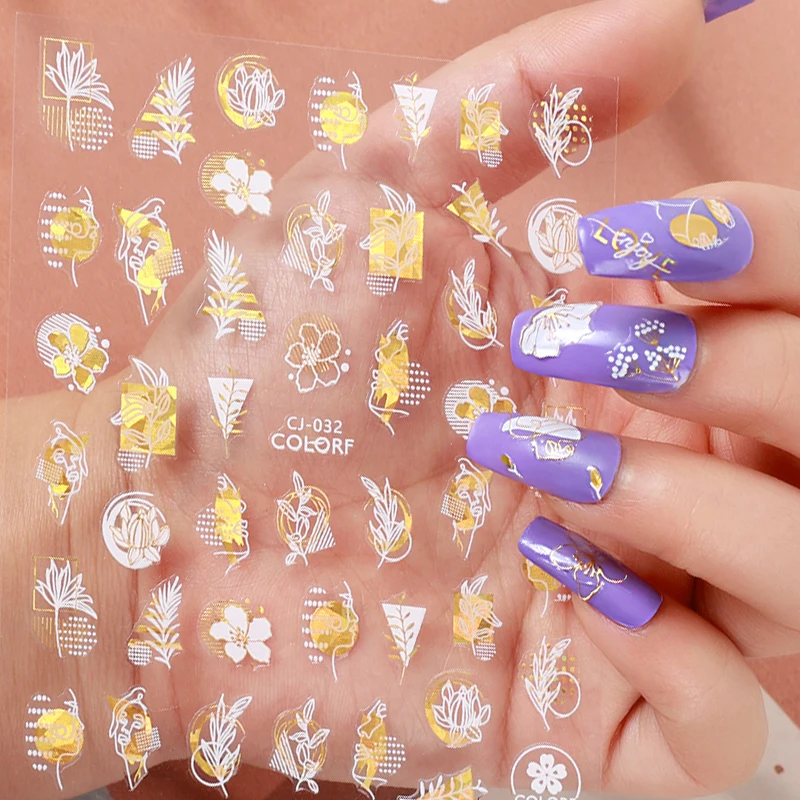 

Sdotter 1pc Platinum 3D Nail Stickers Coconut Tree Leaf Pattern Slider Adhesive Transfer Sticker for Nails Summer Nail Art Decor