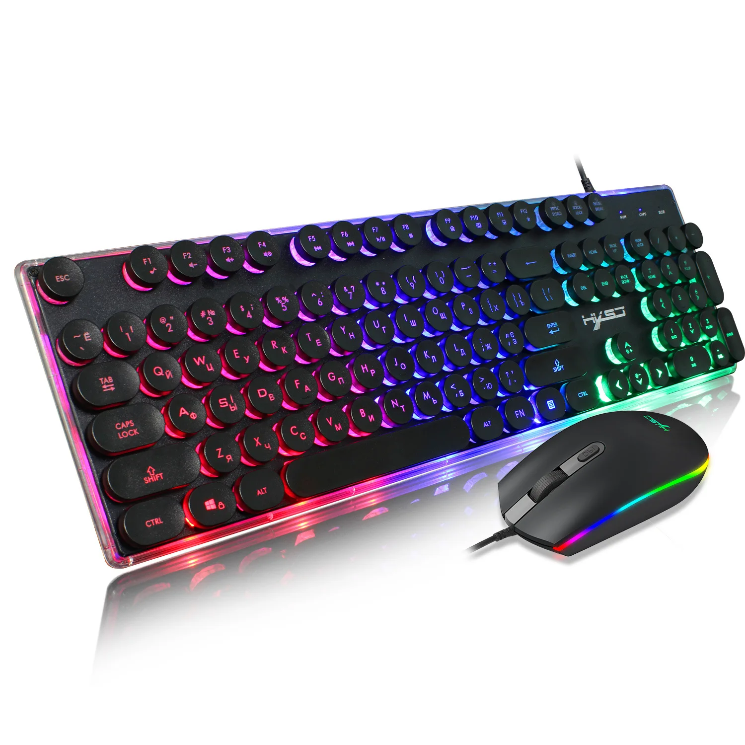 

104 Gaming Russian Keyboard Mouse Combos Retro Round Keycap RGB Backlit USB Wired Typewriter Keyboards Mice Set Kit for Gamer