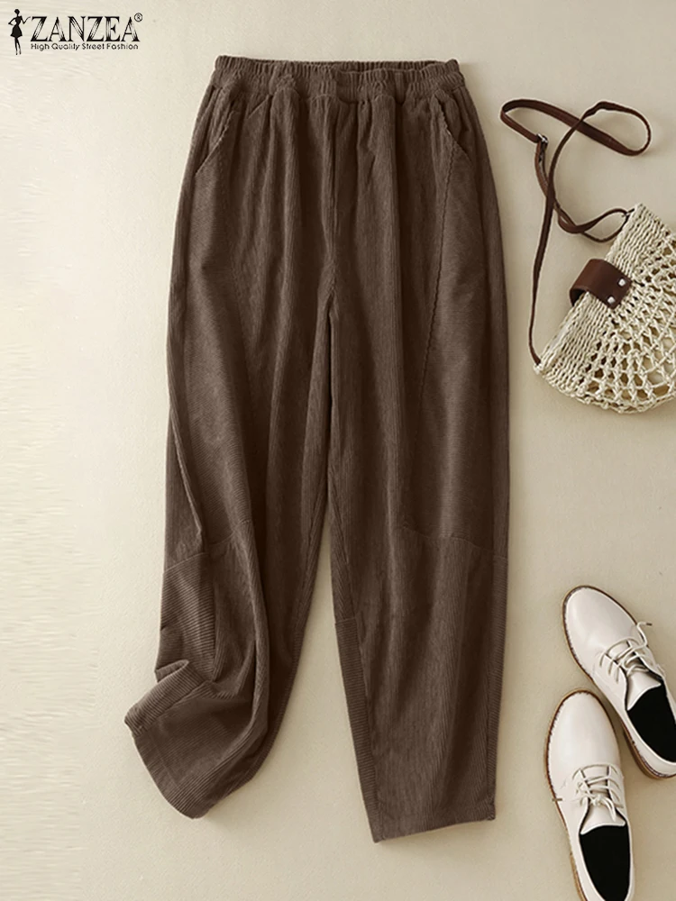 Женские вельветовые брюки 2024 ZANZEA осенние женские винтажные длинные из репы