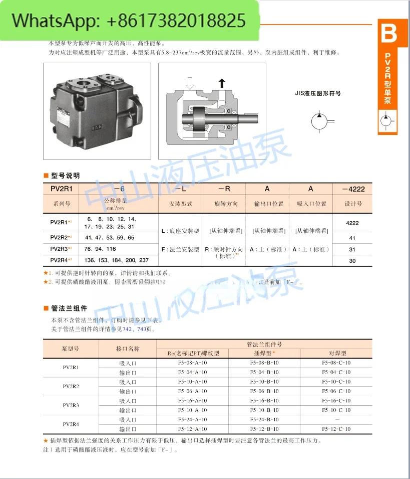 Гидравлический масляный насос Youyan PV2R1- 6/8/10/12/14/17/19-F-RAA-41 Количественный лопастной