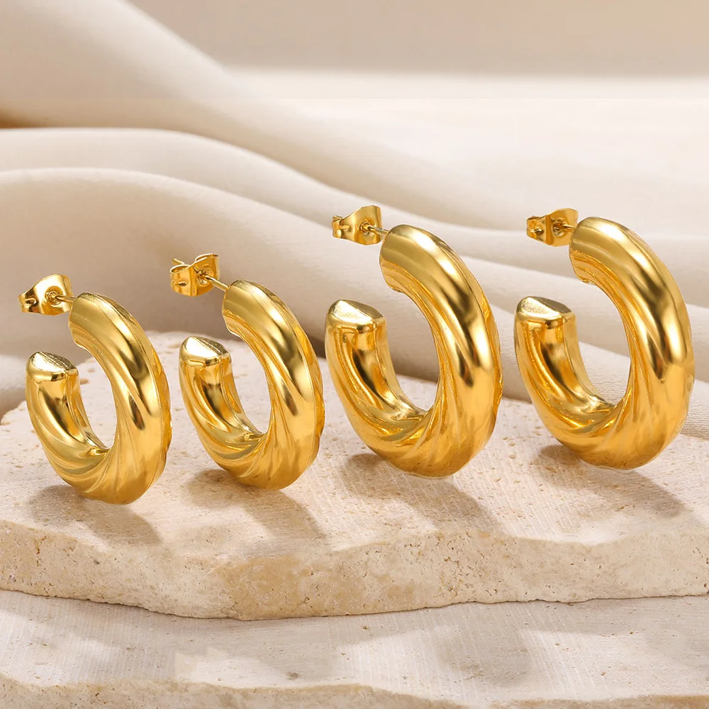

Gold Color Twisted Round Earrings Stainless Steel Geometric Ear Stud Nail Elegant Fashion Jewelry Accessories For Women Gift