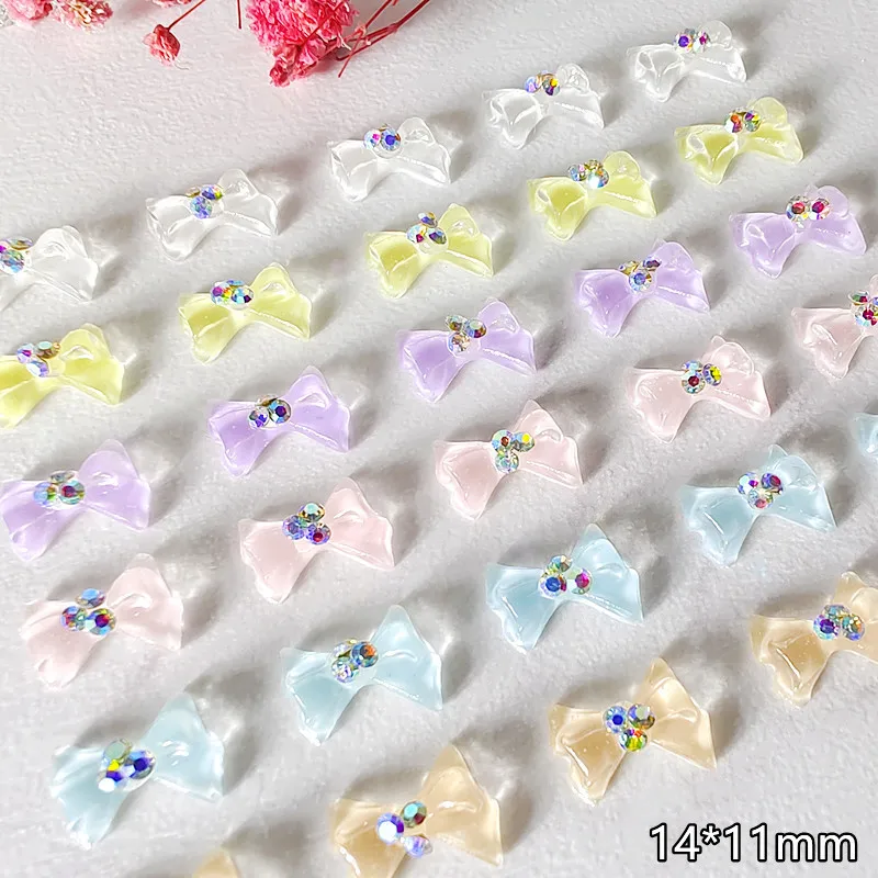 100Pcs AB Crystal Bow Nail Charm Fairy Summer Bowtie Pile Rhinestones Drill Jewels Accessories Nail Decoration DIY Supply @H