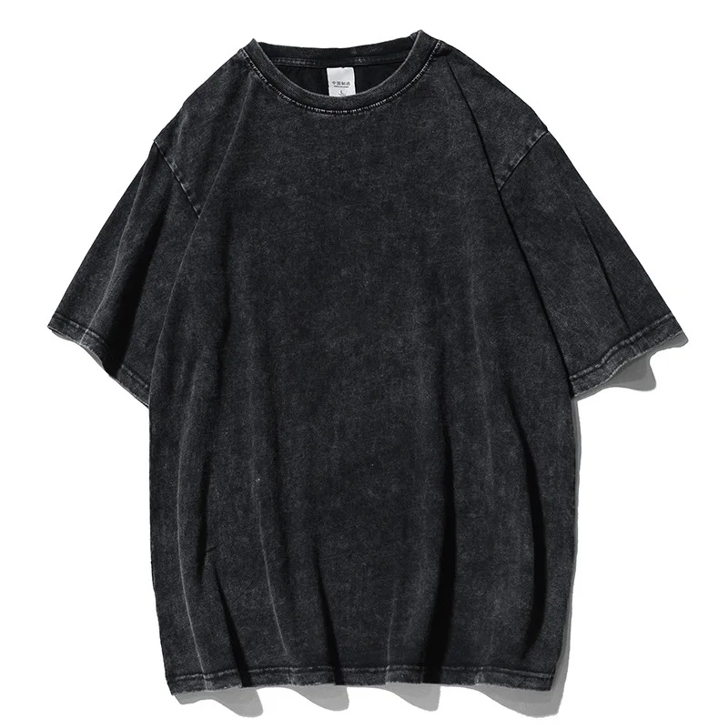 

A1845 Men 2022 Summer New Black Round Neck Japanese Retro Oversized Top Streetwear