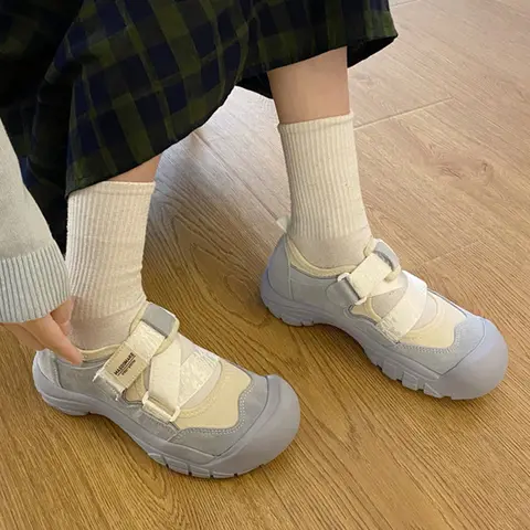 Новинка лета 2022, спортивные туфли, женские туфли с большим носком, универсальные парусиновые туфли с круглым носком на толстой подошве в стиле "Лолита", белые туфли