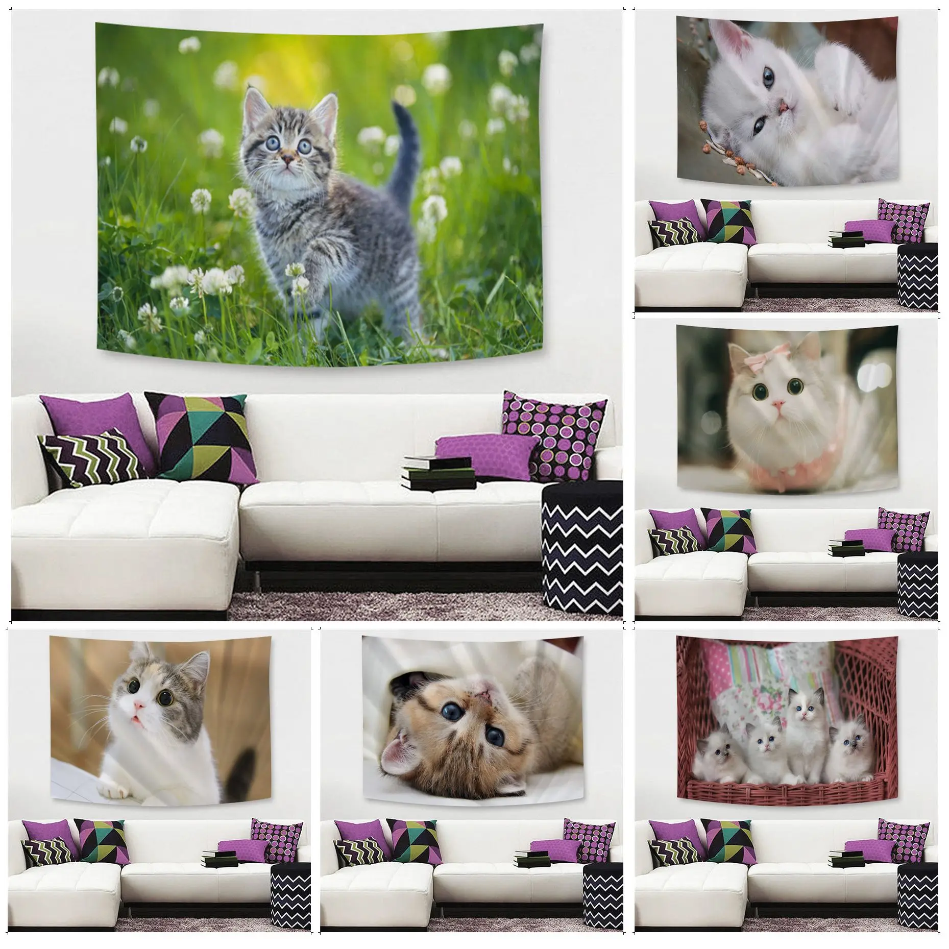 

Cute Lovely Cat Wall Tapestry Hanging Tarot Hippie Wall Rugs Dorm Decor Blanket