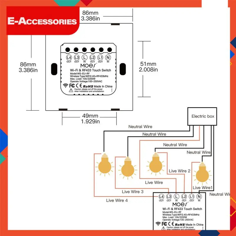 

Умный выключатель Ac100-250v Smart Home Smart 4 Gang Glass Panel Голосовое управление Smart Life/tuya App сенсорный переключатель Wi-Fi 2,4 ГГц