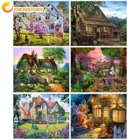 chenistory acrylic painting by numbers handmade paint kit cabins in forest for adults coloring by number gift home decor artwork