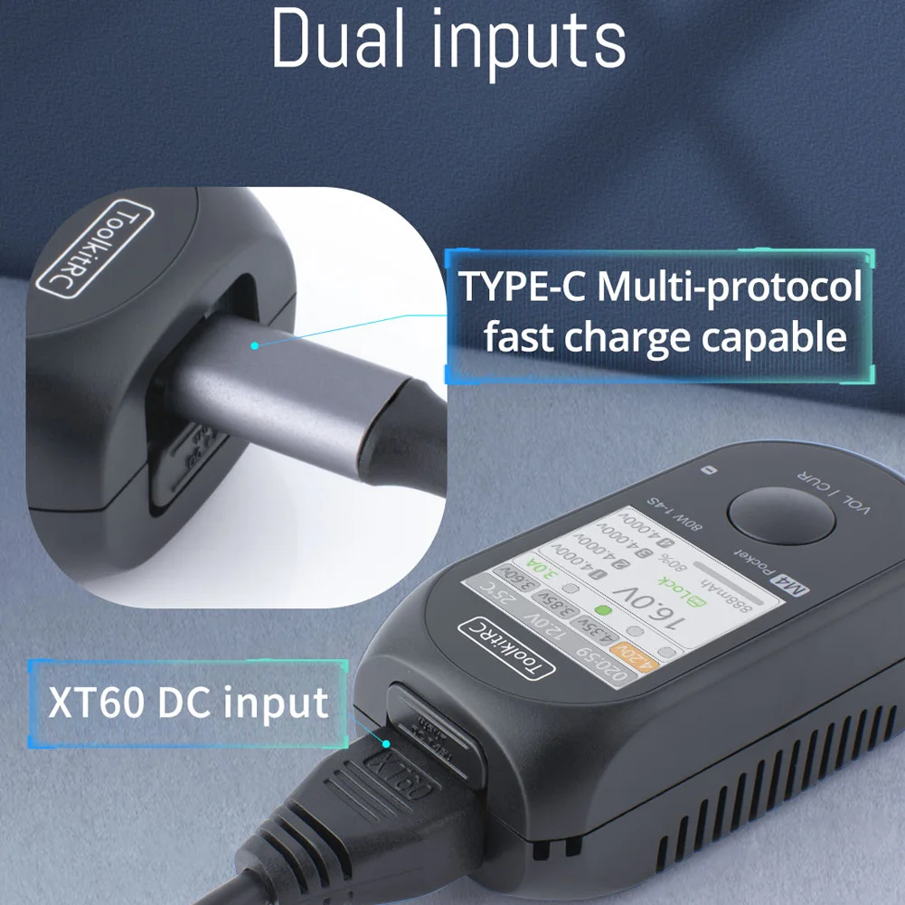 Фото ToolkitRC M4 Pocket DC 80W 5A XT30 XT60 Вход USB-C Входное/выходное зарядное устройство для 1-4S LiPo батареи Функция быстрого зарядного устройства №4