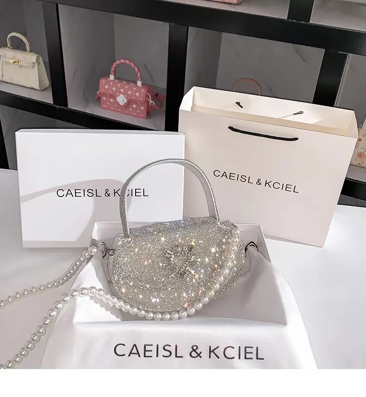 Luxury Designer Glitter Shiny Rhinestone Diamond Evening Bag Women's Handbag Wedding Party Clutch Purse Shoulder Messenger Bag