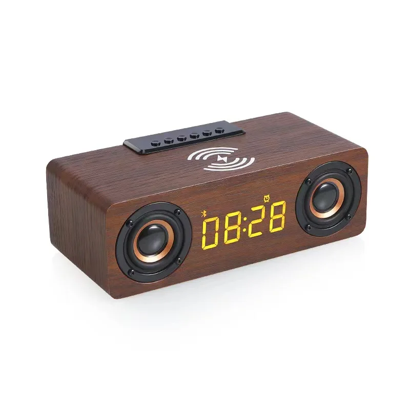 

Беспроводной Bluetooth-динамик с будильником, многофункциональная деревянная колонка с сабвуфером, для телевизора, домашнего кинотеатра, FM-радио