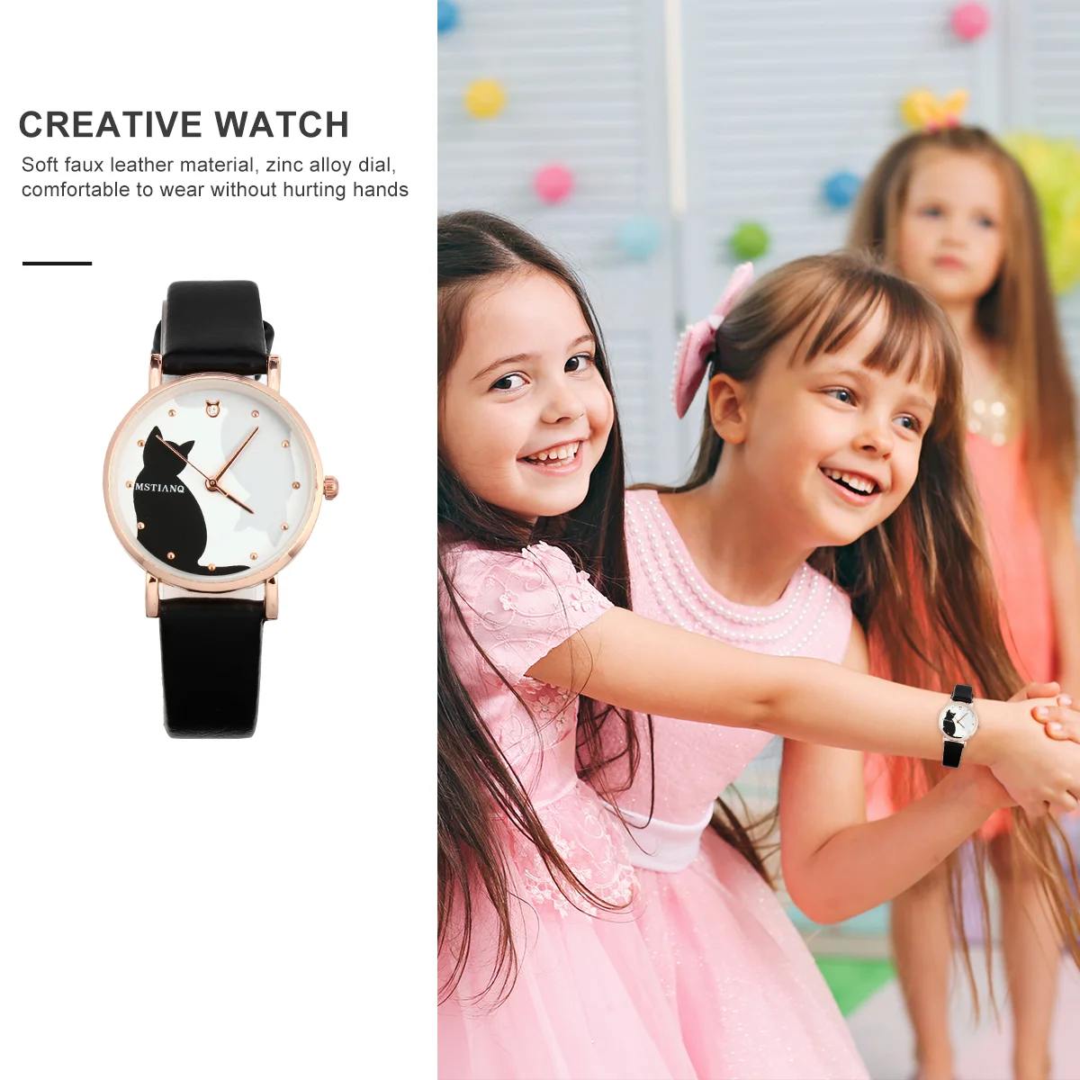 Водонепроницаемые часы с изображением кота женские для девочек 14-16 кварцевые