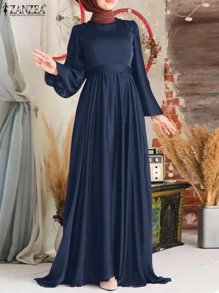 

Women Solid Sundress ZANZEA Kaftan Muslim Fashion Holiday Dress Long Sleeve Marocain Turkish Vestidos Female Islam Robe Femme
