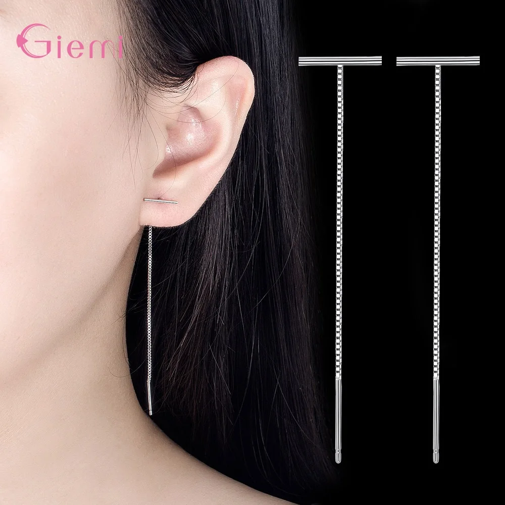 

Simple Geometric T Shape 925 Sterling Silver Thread Earrings New Fashion Ear Decoration Ornament Accessories for Women Men