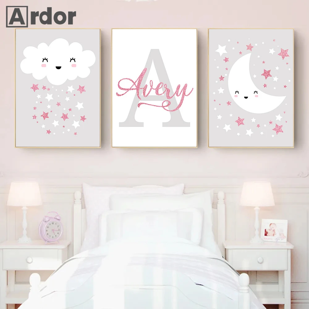 

Star Cloud Wall Art Name Custom Poster Canvas Painting Moon Art Prints Nursery Posters Nordic Wall Pictures Baby Girl Room Decor