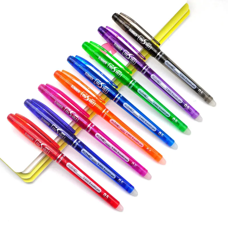 

10Pcs/Set Erasable Gel Pen 0.7mm 0.5mm Bullet Tip Blue Black Red Ink Refill Rods 8 Color Writing Drawing Washable Handle