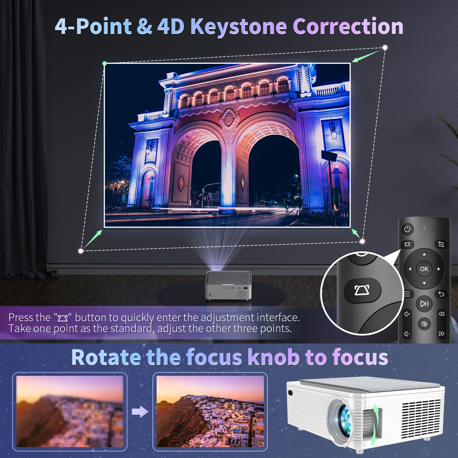 ZAOLIGHTEC X5 full HD 1080P Android projector WiFi LED Electronic correction 4K video movie phone home theater Beamer - купить по